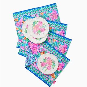 New Lilly Pulitzer Set 4 Each Plates & Placemats Rose to the Occasion